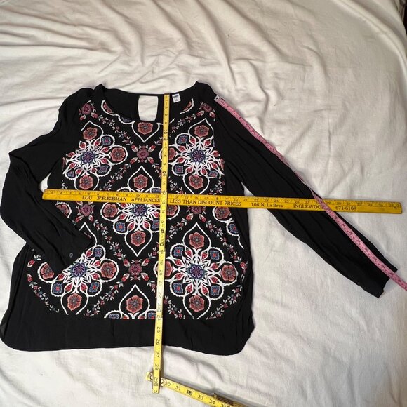 Old Navy Women Long Sleeve Blouse Folk Art Print Large 100% Rayon Office Casual - Picture 14 of 16